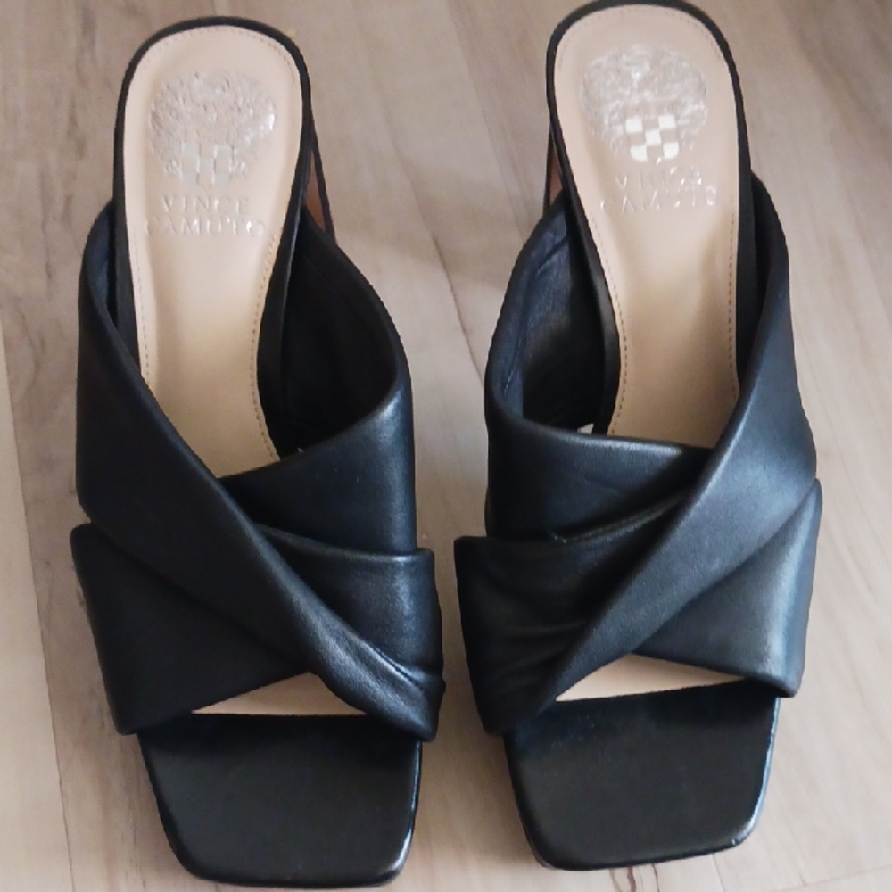 Vince Camuto Black Crisscross Mules